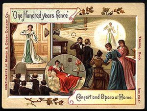 Early 1890s Trading Card Depicting a Future Home Theater with a Television