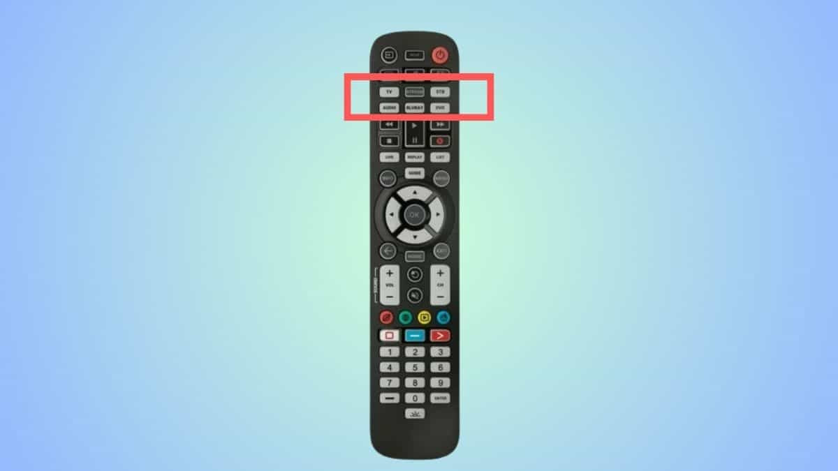 ONN universal remote with device buttons highlighted