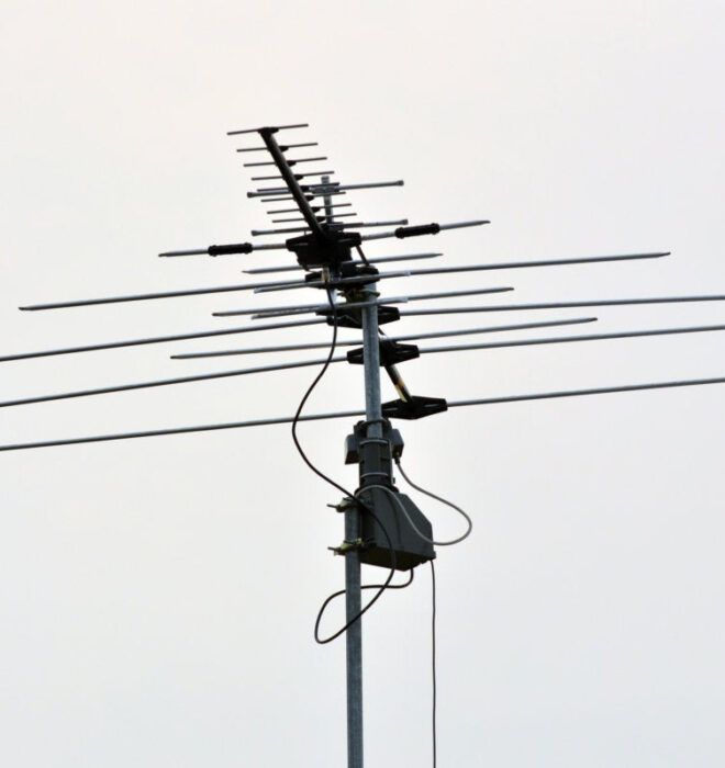 TV antenna with a rotator installed