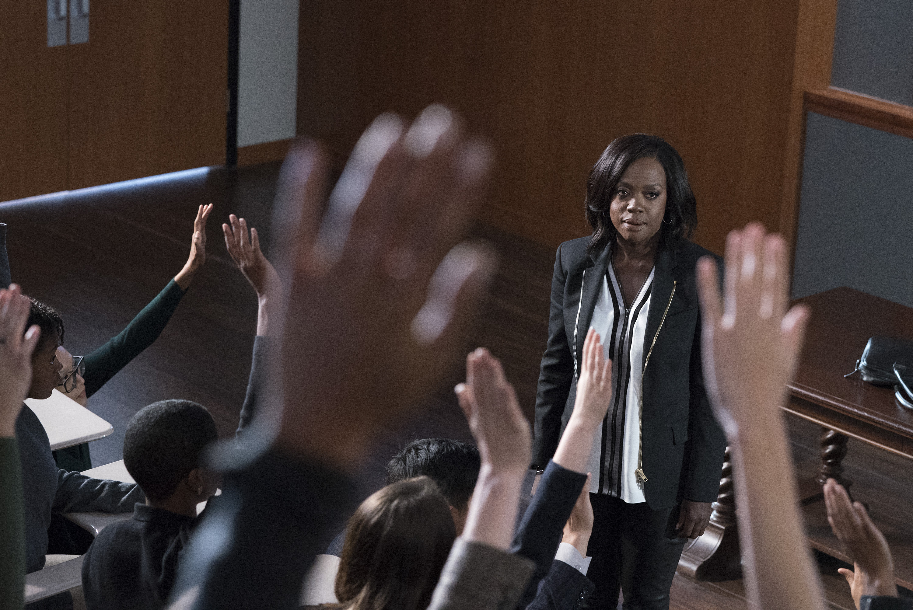 Annalise Keating in her classroom in How to Get Away with Murder.