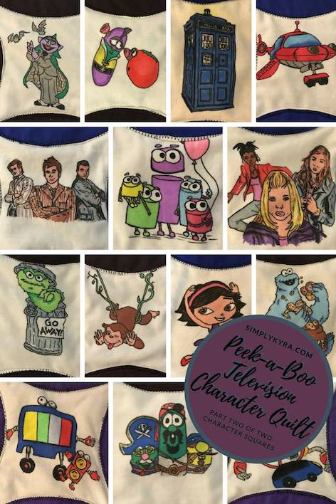 The finished quilt featuring various television characters.