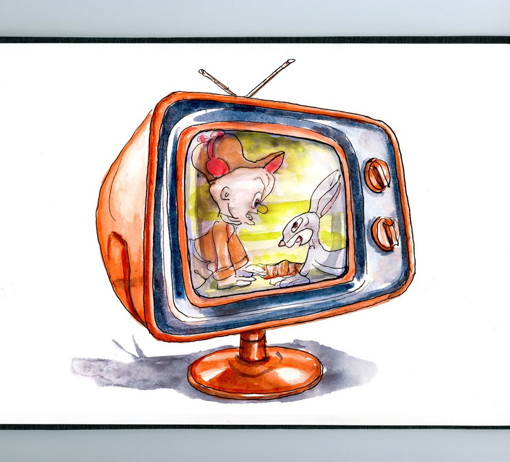 Classic Bugs Bunny Television Set Watercolor