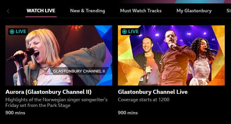 iPlayer live icons Glastonbury