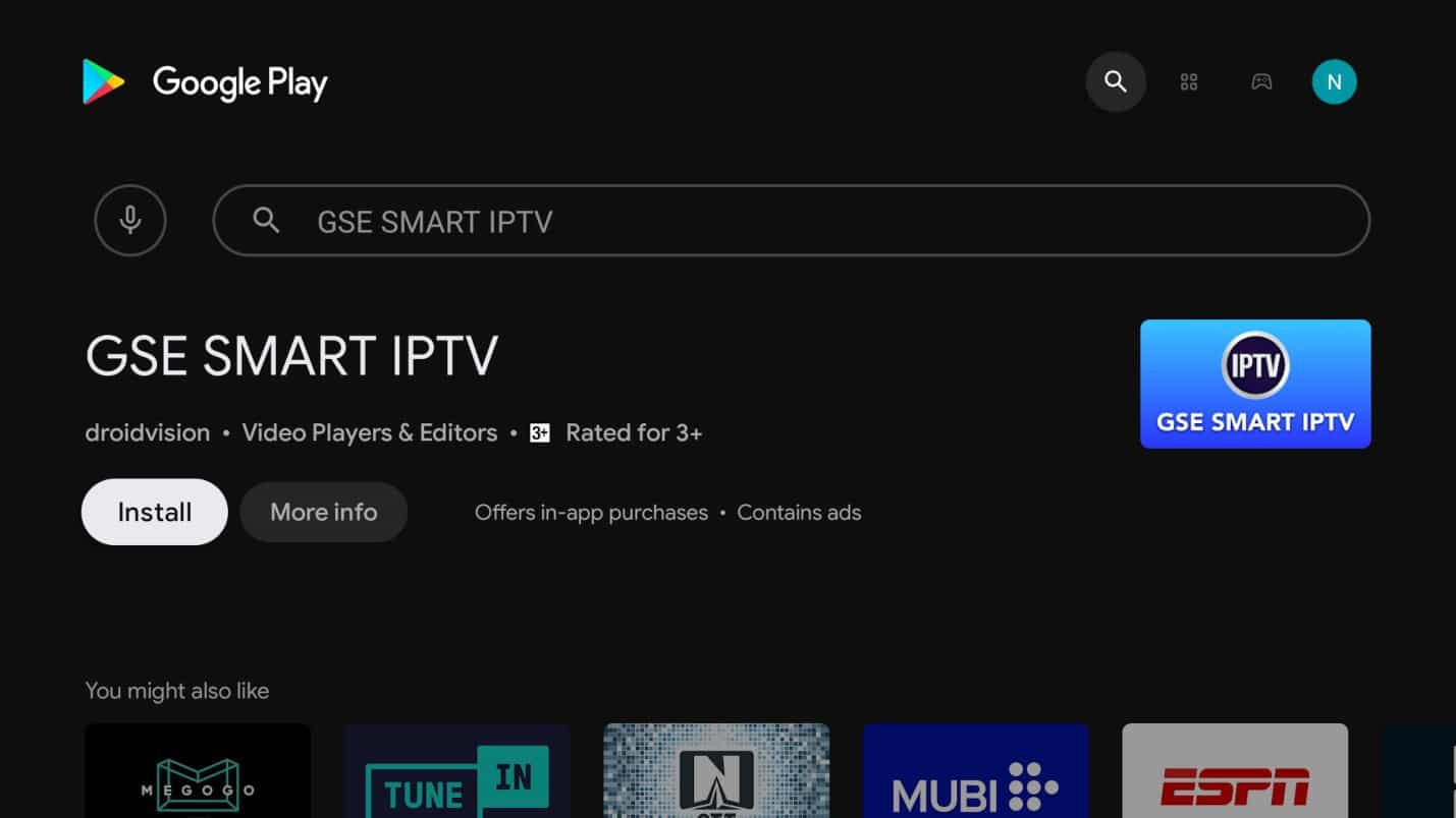 Search for GSE Smart IPTV on Google Play Store