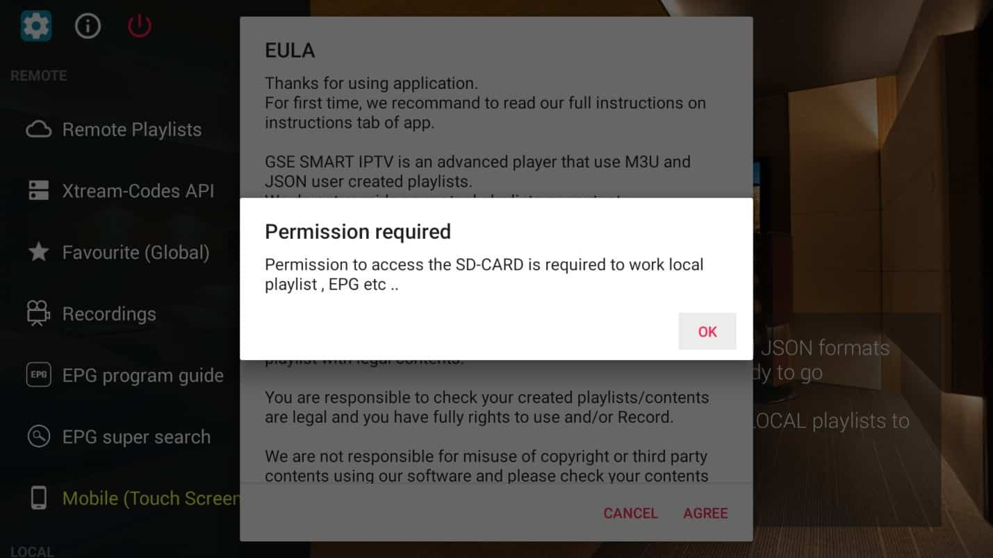 Allowing GSE Smart IPTV permission to access device storage on Android