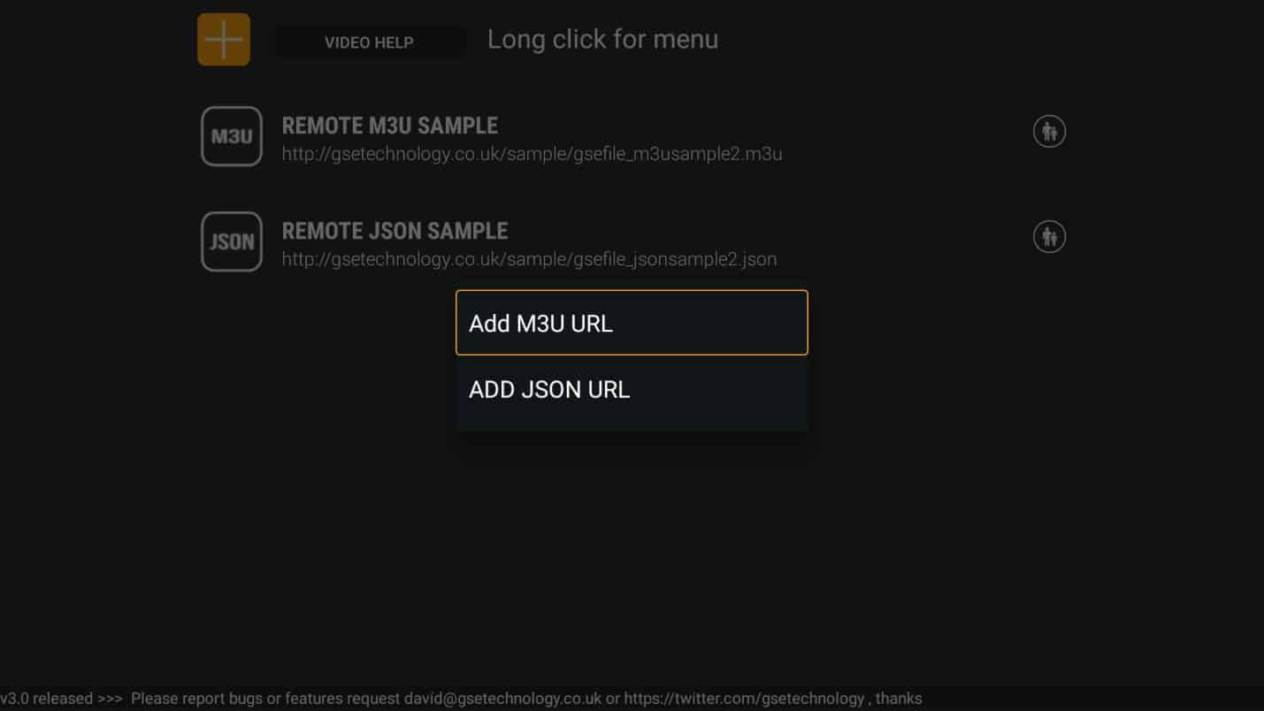 Selecting the M3U playlist type in GSE Smart IPTV