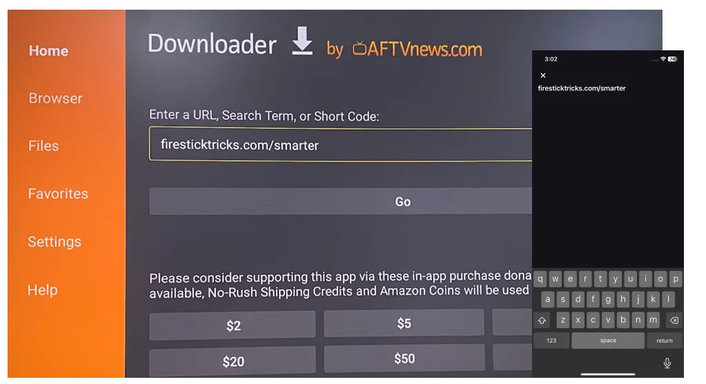 Enter path using the remote app