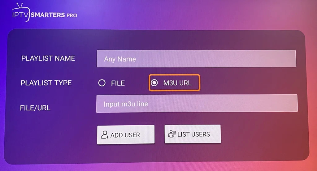 Enter the M3U URL