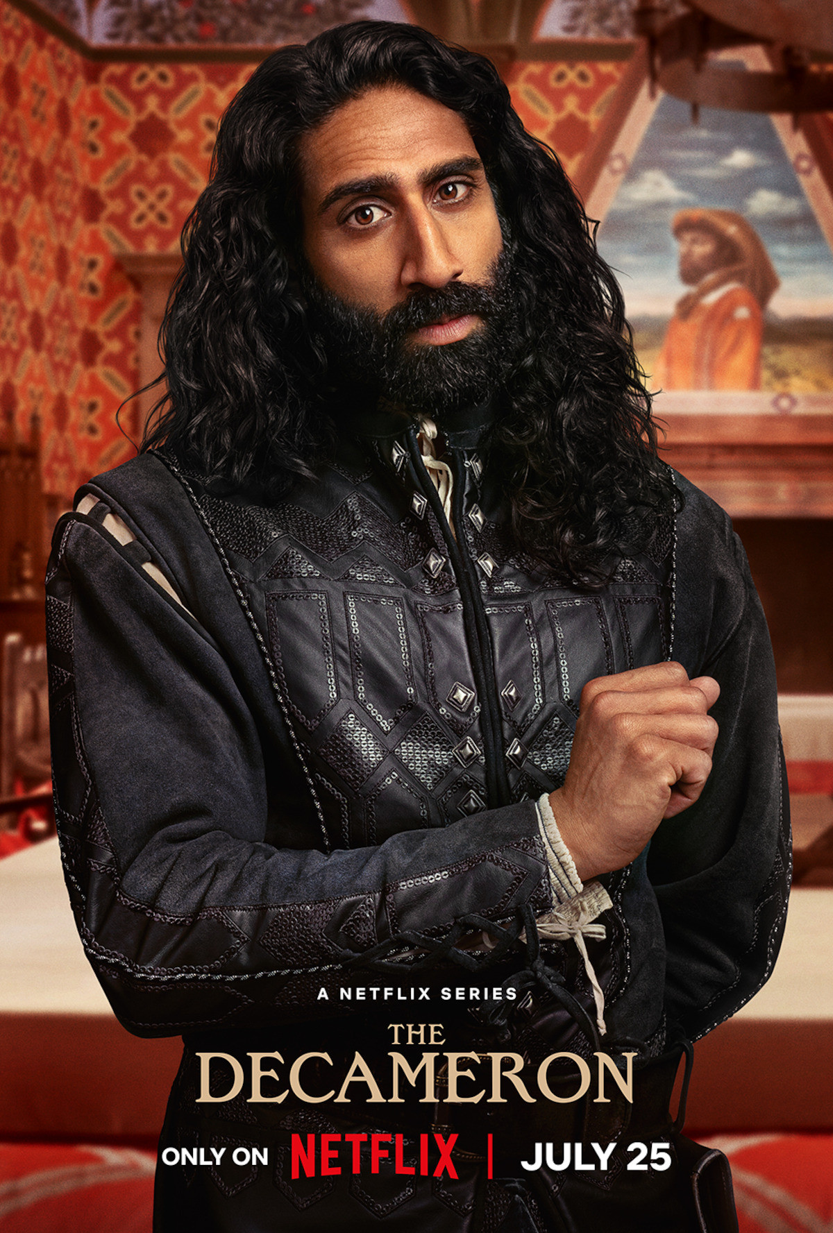 Amar Chadha-Patel as Dioneo in ‘The Decameron’ Season 1.