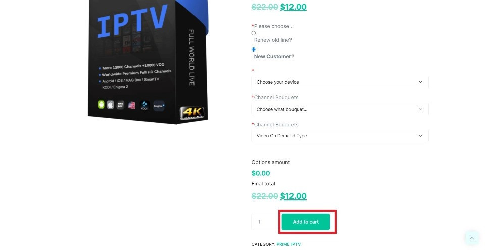 Prime IPTV Add to Cart