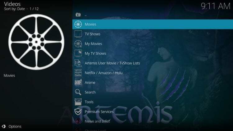 artemis kodi movies