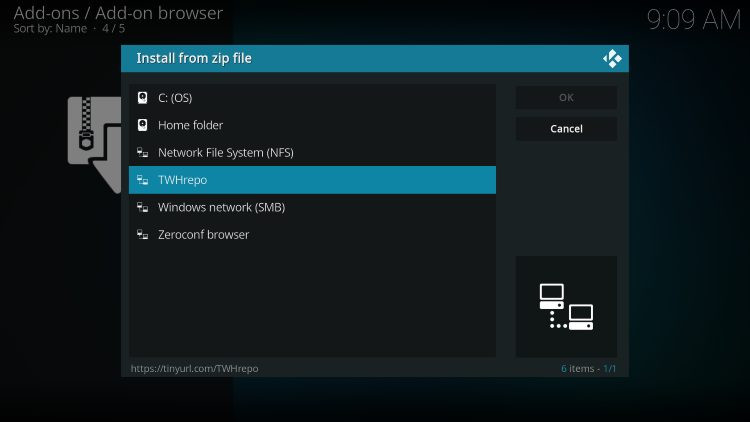 choose twhrepo for artemis kodi addon