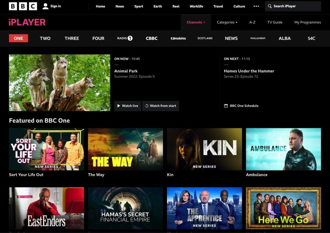 Screenshot from BBC iPlayer time-shifted media IPTV example