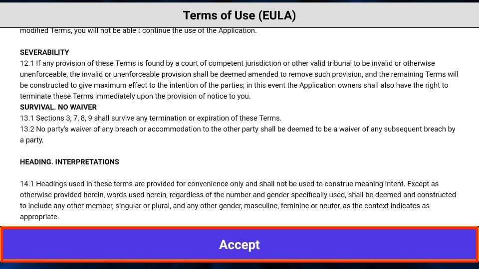 Accepting the Terms of Use on IPTV Smarters Pro