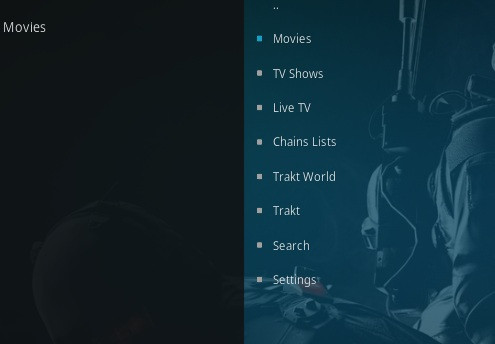 Ghost Kodi Addon Interface with Movie and TV Show Options
