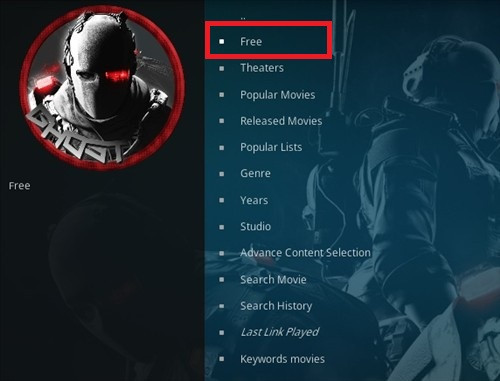 Ghost Kodi Addon Movie Section with Free Links