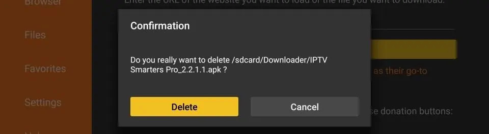 Deleting the downloaded APK file of IPTV Smarters Pro from Firestick
