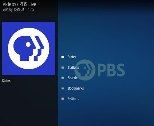 PBS Live Kodi Addon Navigation