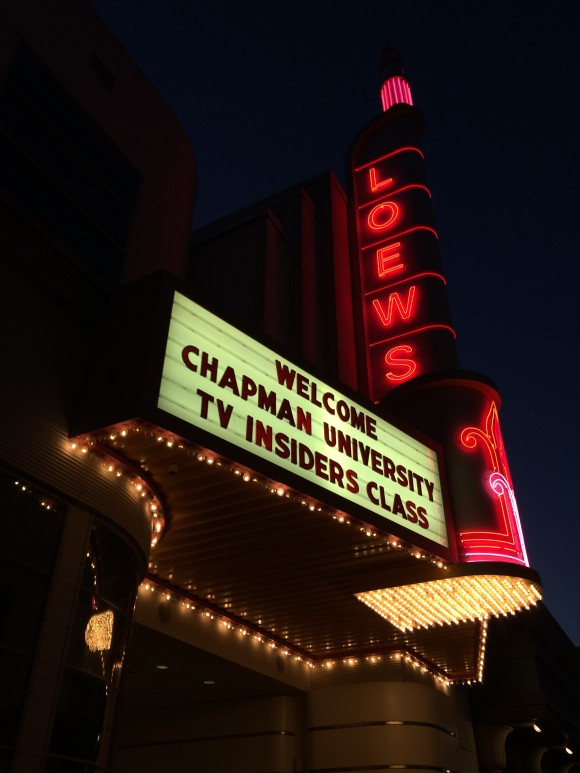 Loews Theater Marquee at Sony welcoming Chapman University TV Insiders Class