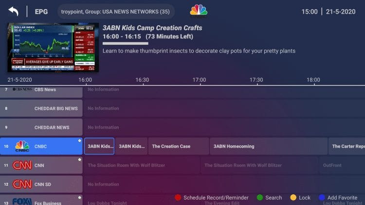 iMPlayer interface showing a clean design with channel listings and catch-up options