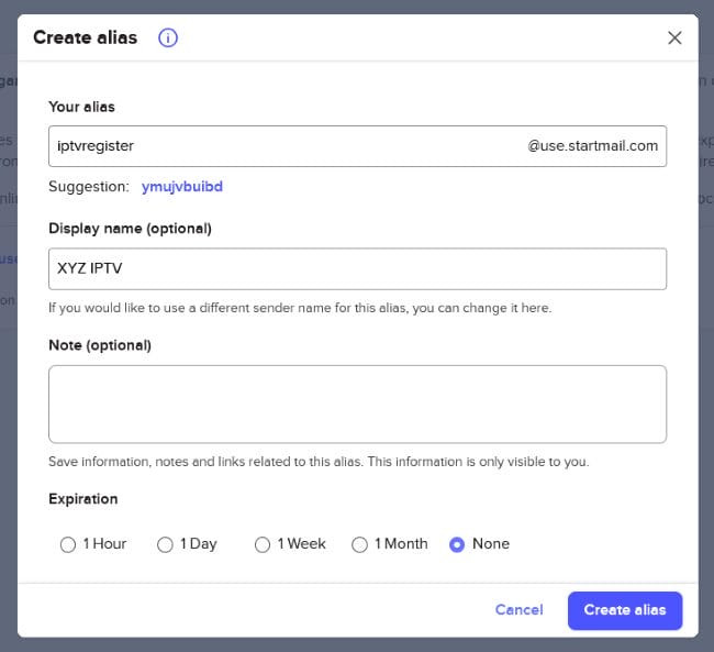 Register for IPTV with anonymous email