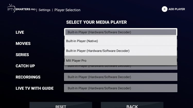 select mx player and click back