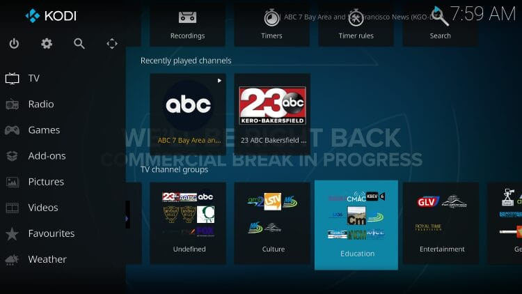 Recently played channels