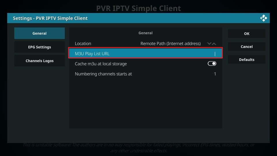 PVR IPTV Simple Client Configuration