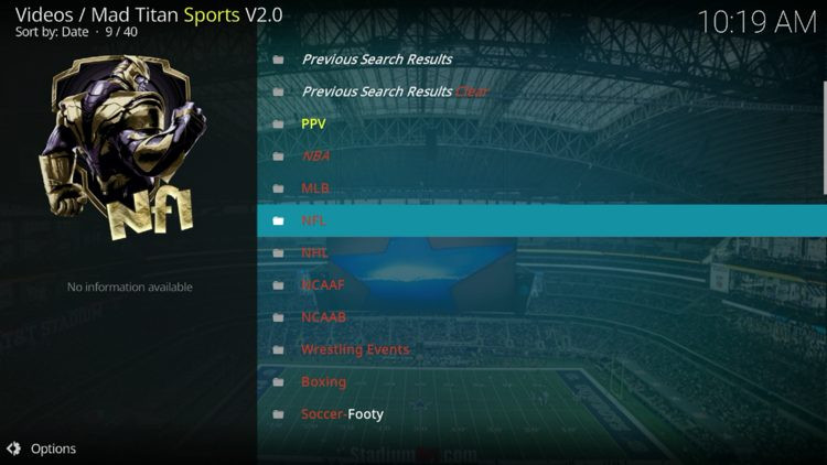 Mad Titan Sports Addon Categories
