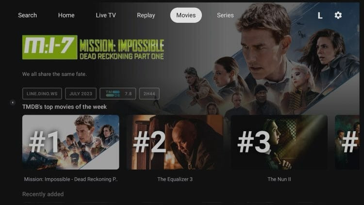 NexTV interface showing sleek design and VOD content options