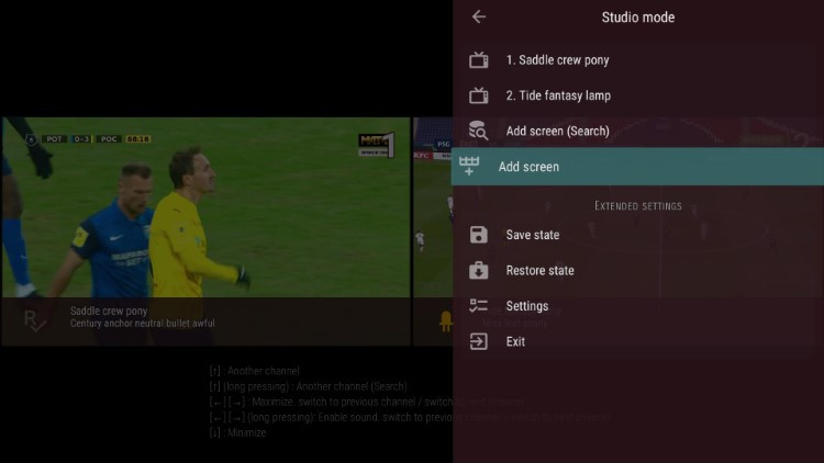 OTT Navigator interface showing a structured layout with channel groups and playback options