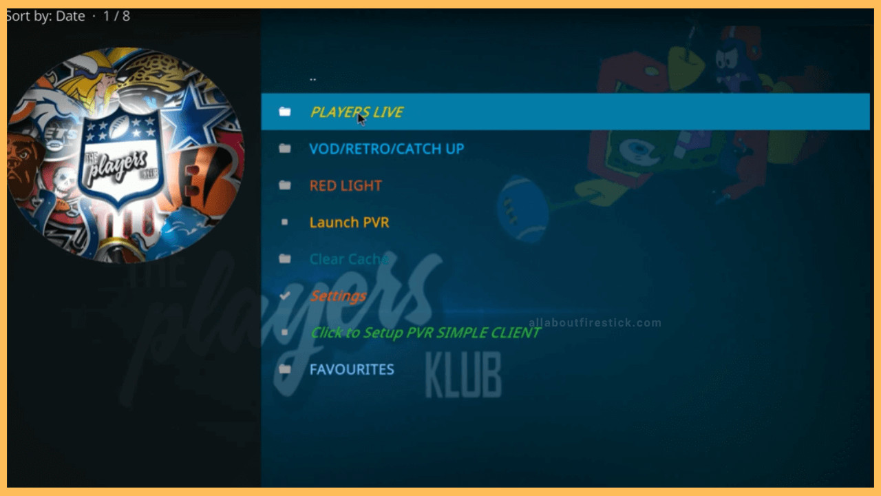 Players Klub IPTV Interface on Firestick
