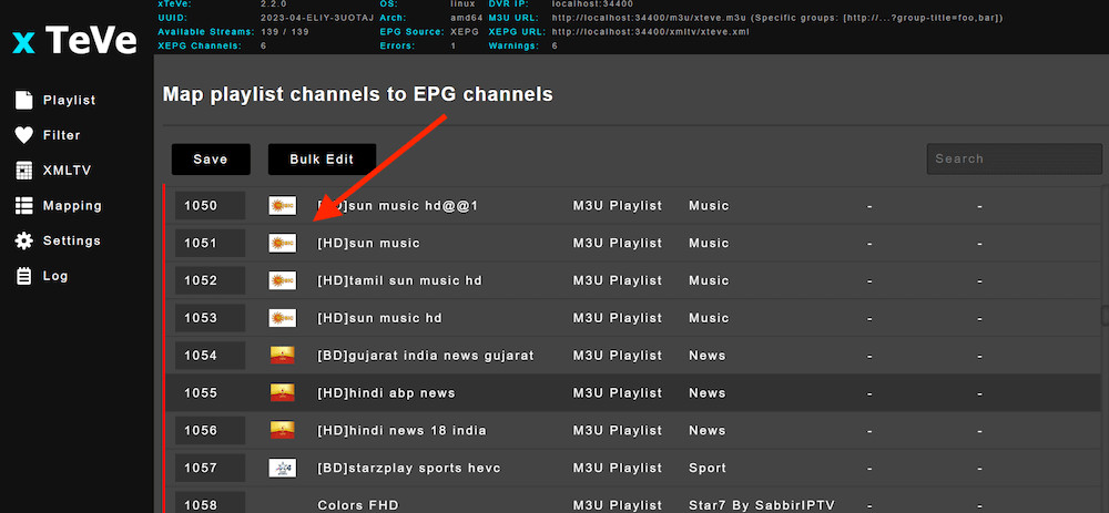 Channel Mapping in xTeVe