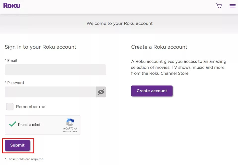Roku Login Submit