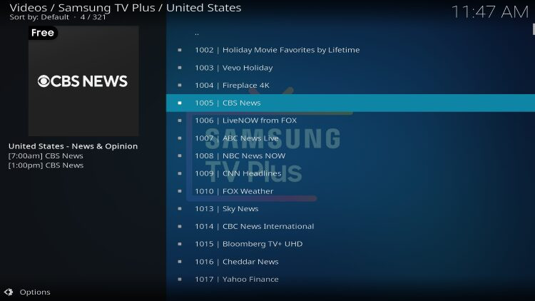 samsung tv plus kodi live tv addon