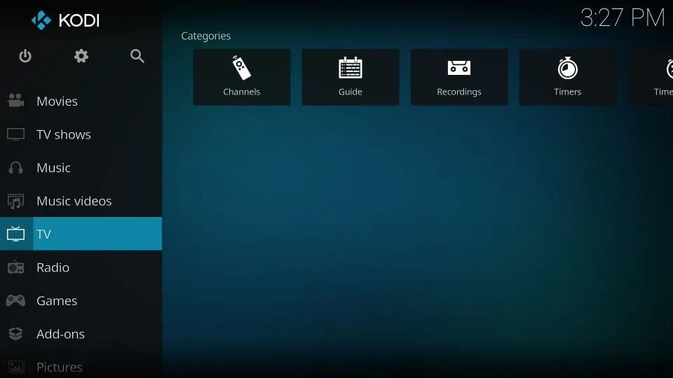 PVR IPTV Simple Client on Kodi Interface
