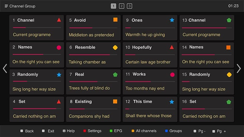 Smart IPTV interface showcasing a straightforward channel listing layout
