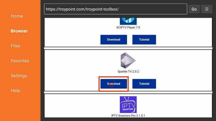 click download sparkle tv iptv player
