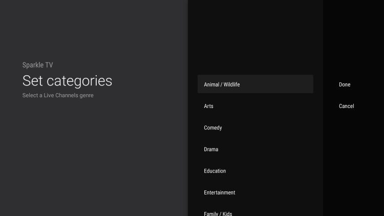 set categories and click done