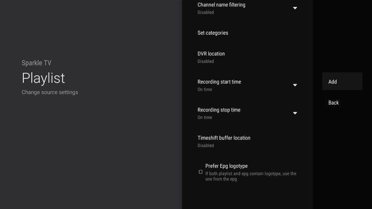 click add for sparkle tv iptv player