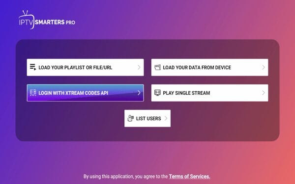 From there you would click Login with Xtream Codes API and repeat the same process as above.