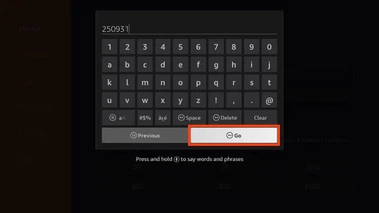 Enter the following code – 250931 and click Go.