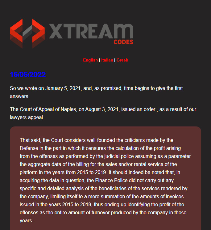 Xtream Codes Letter